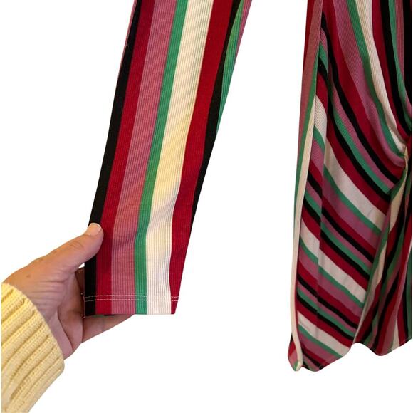 Zara Rainbow Striped Midi Dress Size M Long Sleeve Stretchy - Picture 3 of 7
